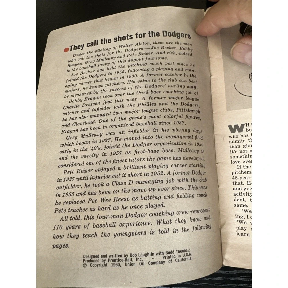 1960 THE‎ DODGER COACHES Union76 Meet The Dodger Family Booklet